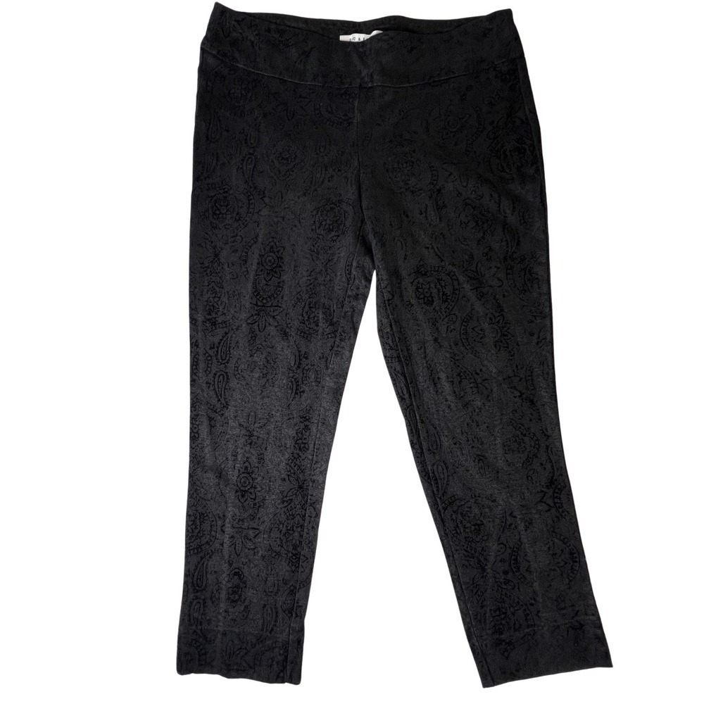 Zac & Rachel Black Velvet Paisley Romantic Cropped Pants Women's Size Large - Picture 2 of 16